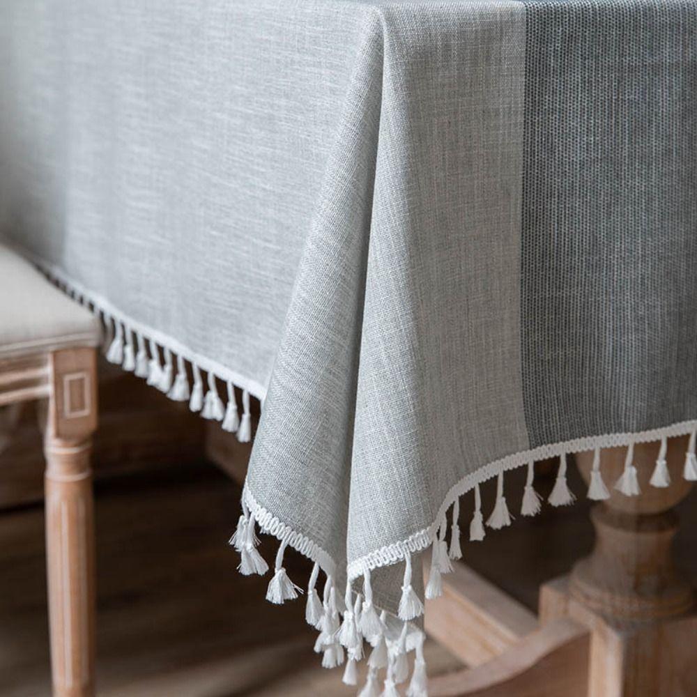 Tassel Edge Interweaving Grid Tablecloth Rectangular French Rustic Coffee Table Mat Dust Cover Washable Restaurant Tablecloth