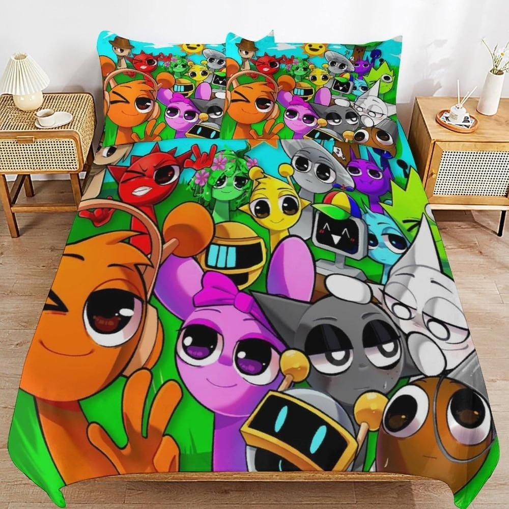 

Sprunki Kids Single Duvet Cover Set with 2 Pillowcase, 135 x 200 CM Duvet Cover 3D Printed , Warm Gifts for Game Fans AU Double(180x210cm)