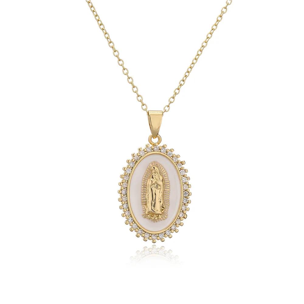 New Arrival Classic Design Virgin Mary Pendant Gold Color Stainless Steel Chain Necklace AAA CZ Zircon Expoxy Jewelry