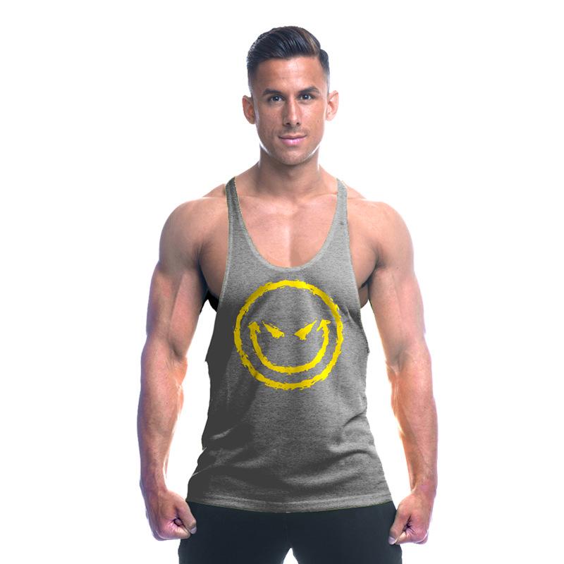 

Летний мужской жилет, хлопковая футболка со смайликом, модная удобная рубашка для фитнеса XXL серый