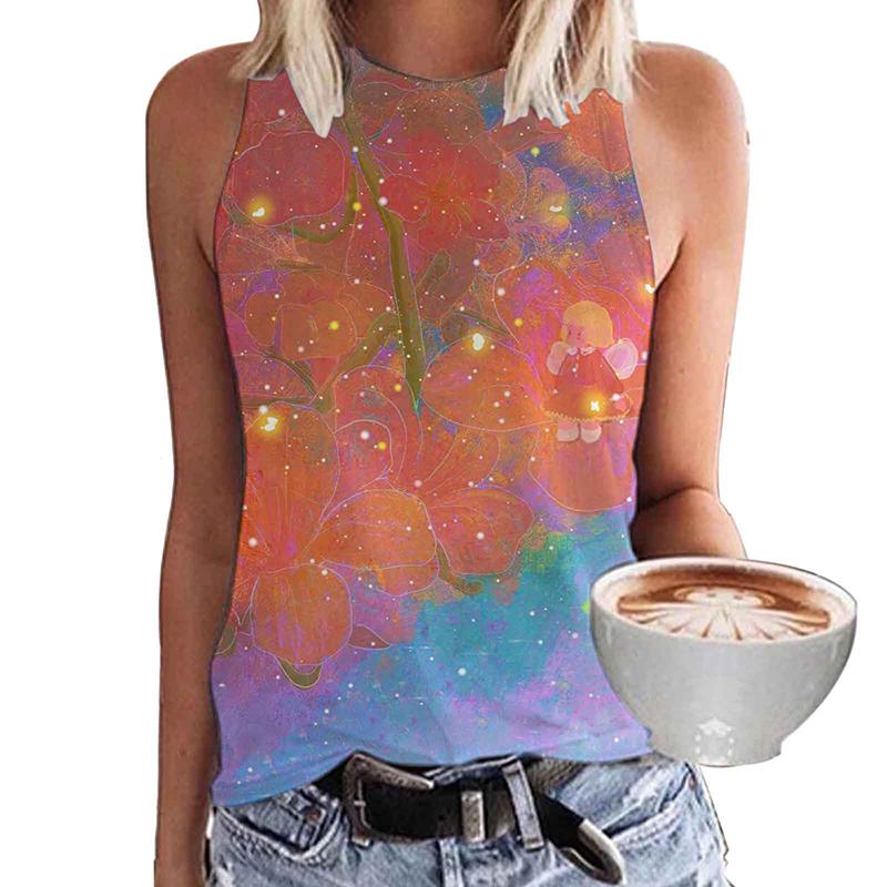 Summer Butterfly Floral 3D Print Tank Top Women Streetwear Y2k Tops Oversized O-Neck Vest Off Shoulder Sleeveless Girls Camisole