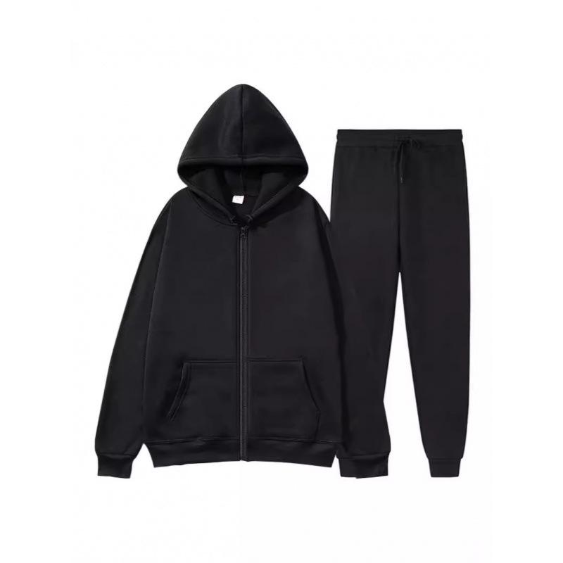 Men's Cross-border Autumn Winter Comfort Zip-Up Velvet Hoodie & Jacket Set