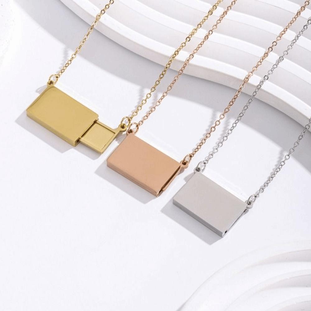 Handmade Photo Envelope Pendant Titanium Steel Couple Locket Jewelry Accessories
