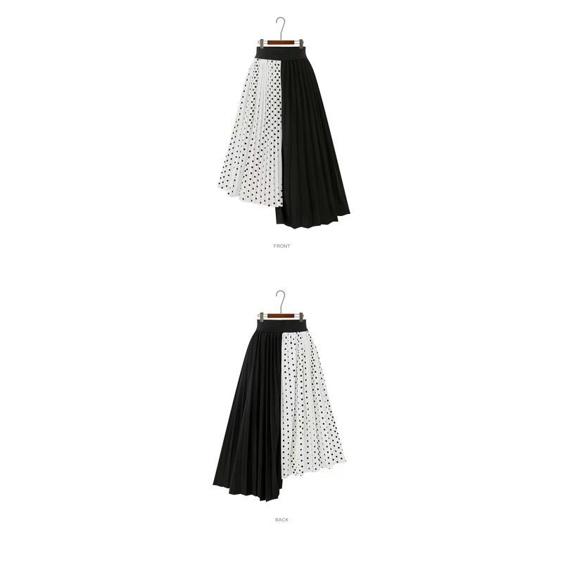 

Модный стиль Новинка Юбка в горошек Женская летняя с высокой талией стройнящая асимметричная А-силуэта плиссированная средней длины длинная юбка White L