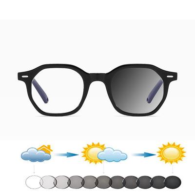 Black Large Frame Polygon Vintage TR90 Full-rim Comfortable Photochromic Reading Glasses +0.75 To +4