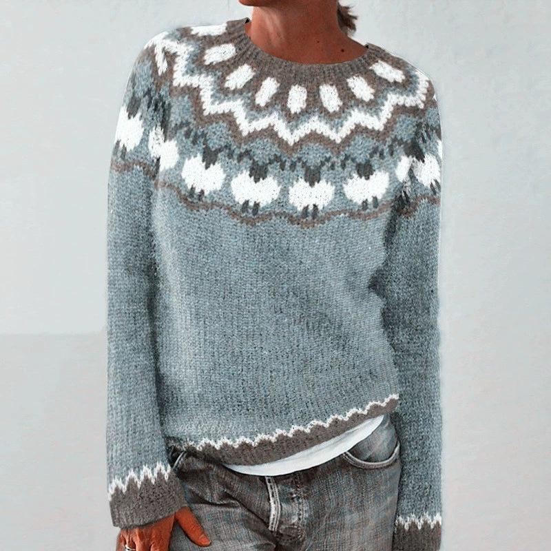 Europäischer & Amerikanischer Damen Lockerer Farbblock Rundhals Mode Pullover