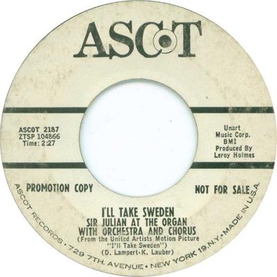 7-Zoll-Schallplatte SIR JULIAN - I'll Take Sweden ASCOT2187PROMO Ascot Records 1965 US Jazz Gebraucht