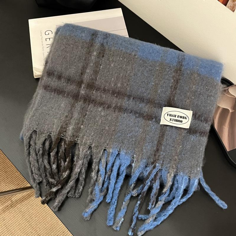 Blue Tone~ Shop/Color Thickened Plaid Scarf Korean Version Versatile Warm Scarf Student Autumn and Winter Female