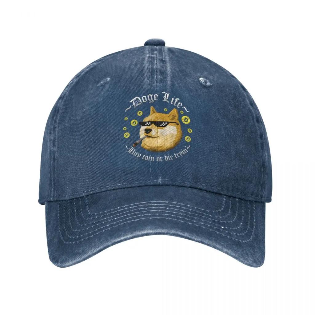 Doge Life Dogecoin Frühling Sommer Kappe Dad Baseballkappe Klassisch Bitcoin Krypto Btc Sonnenhut Denim Sport Kappe