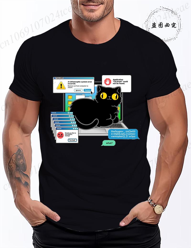 

Summer Men Women s T Shirt Tee Clothing Fashion Clothes Funny Laptop Cat Error Viny Computer T-Shirt Programmer Tops Geek Tees S разноцветный