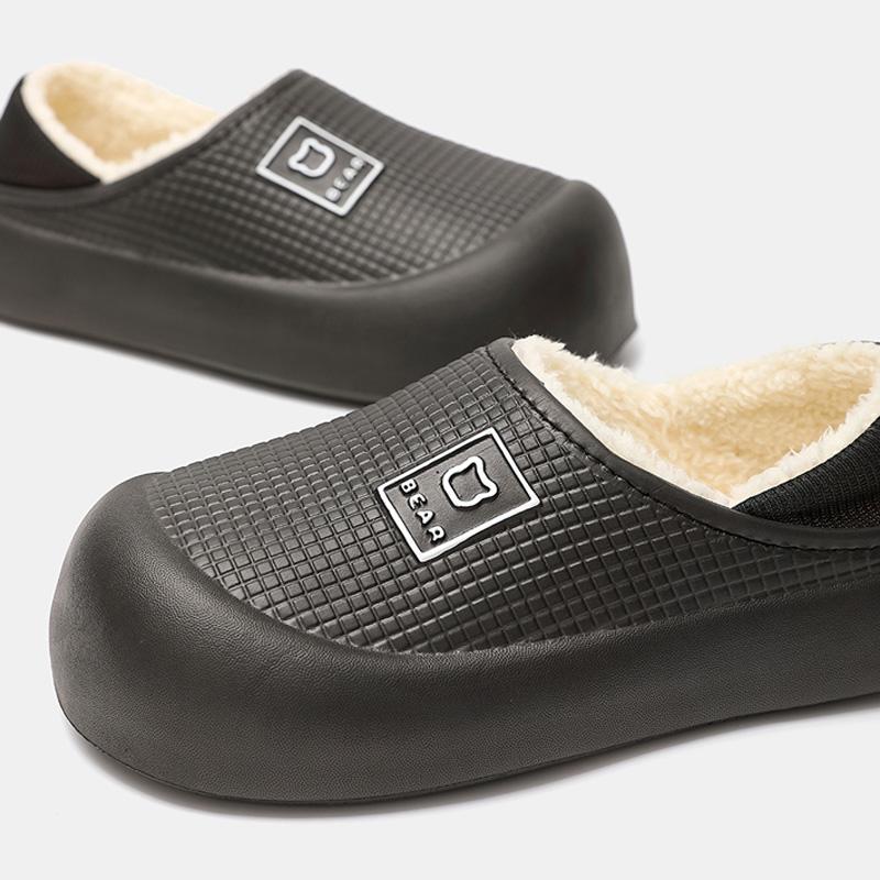 Wasserdichte Baumwollpantoffeln für Damen Herren Winter Outdoor Indoor Rutschfest Zuhause Plüschschuhe Dicke Sohle Niedliche Bärenschuhe Paar