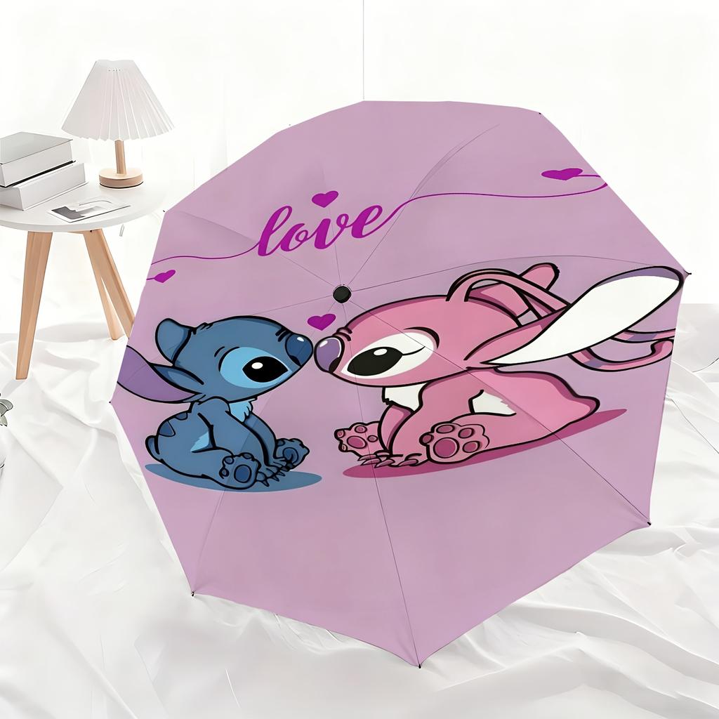 1pc Disney Stitch Couple's Fully Automatic Umbrella, All-Occasion Dual-Use Umbrella for Sun and Rain, Portable Folding Umbrell