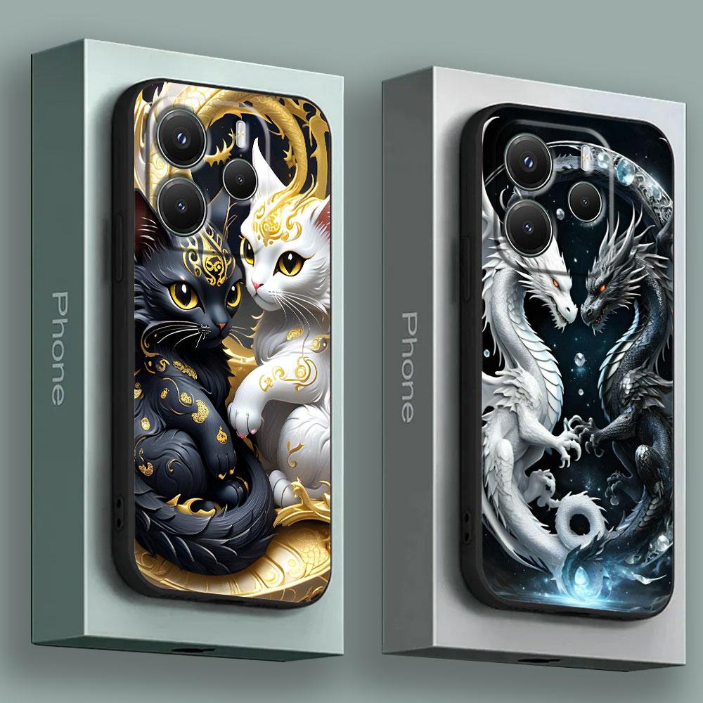 Phone Case for Xiaomi Redmi 15C 14C 12C 13C Redmi Note 15 14 13 12 11 10 Pro Plus 5G 12S Silicone Cover Cute Black White Dragon