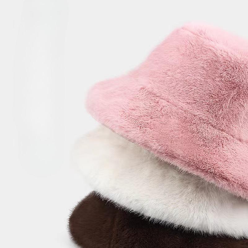 Fisherman Hat New Mink Fur Winter Warm Large Brim Bucket Hat Thickened Korean Style for Women Fashion Headwear