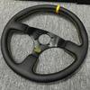 JDM 14-inch 350MM Racing Modified Leather Steering Wheel, Flat Drift Sports Game Steering Wheel PCD70MM