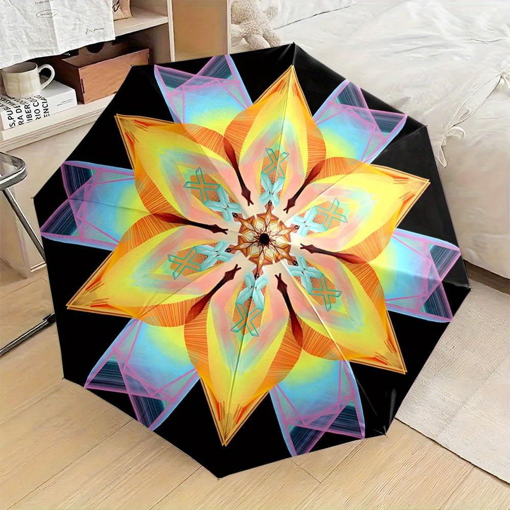 

Automatic Open/Close Folding Umbrella with Chakra, Iris, Lumina - Compact Travel Umbrella, 8-Rib Sturdy Frame, Auto Open Close (as the picture,Iron&8K)