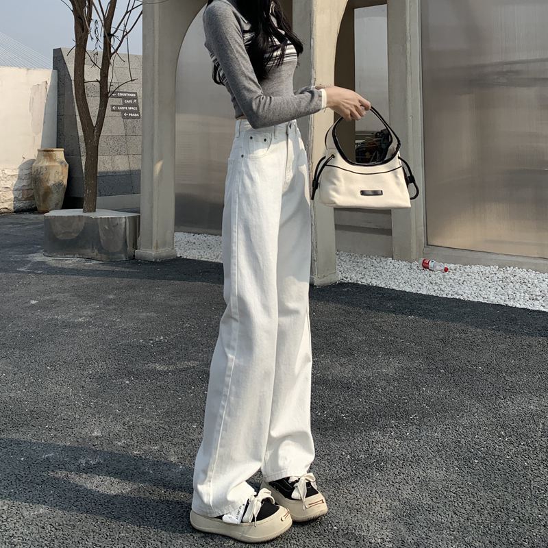 White Jeans Women's Pear-shaped Loose Wide-leg Trousers Spring and Autumn Summer Versatile High-waisted Casual Drape Pants