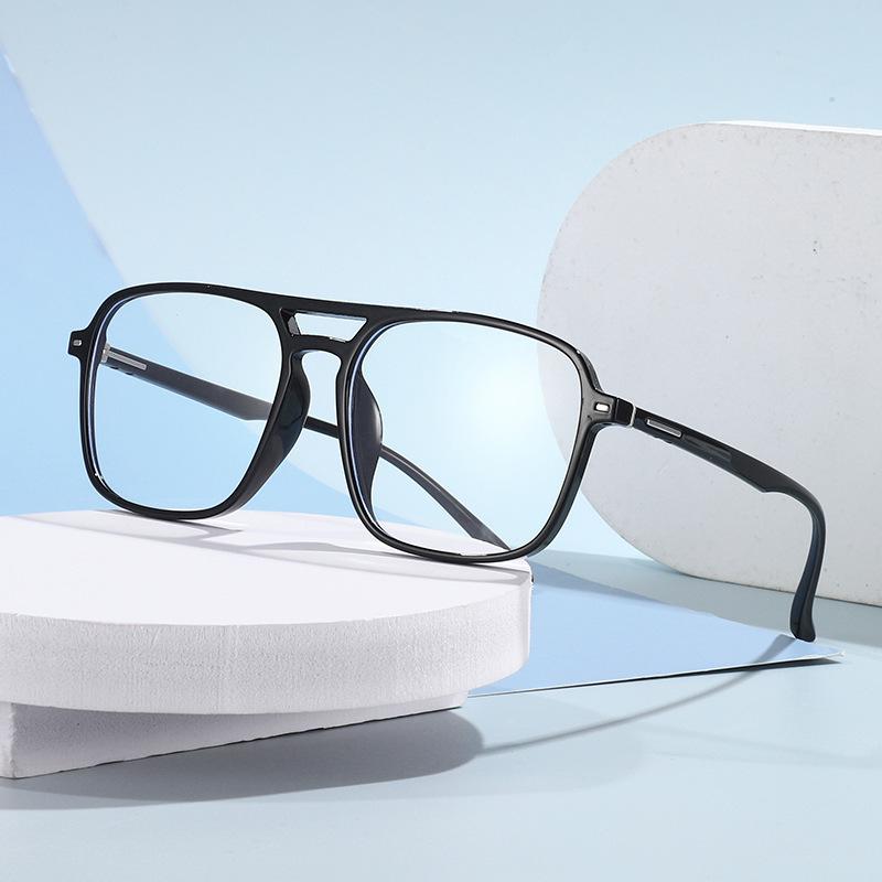 Unisex TR90 Anti-Blue Light Glasses Frame - Street Style, Double Bridge, Flat Lenses