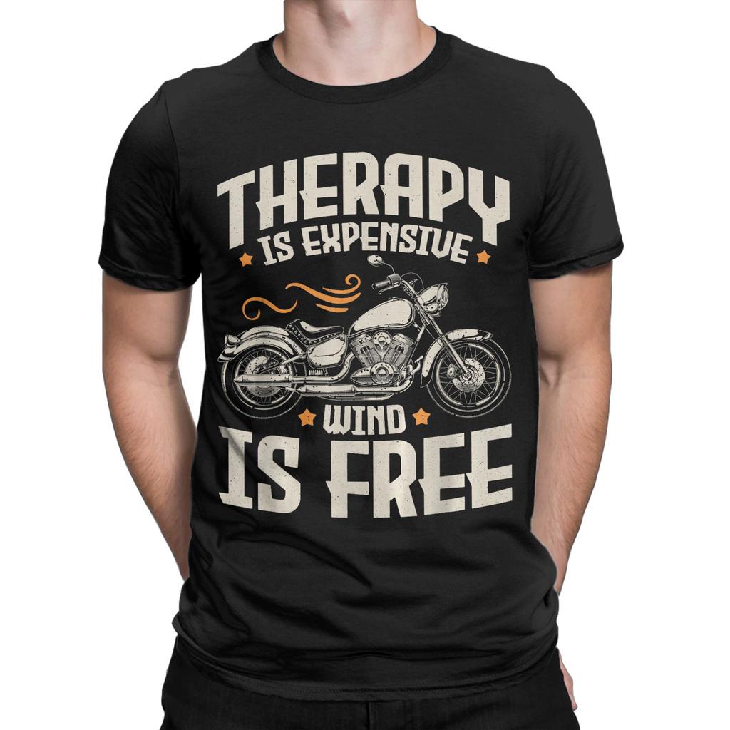 Cool Motorcycle Rider Men Therapy Motorcycle Lovers Biker T Shirts for Men 100 Cotton Humorous TShirts Crewneck Tee Shirt