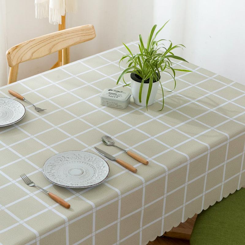 New Waterproof And Oil-Proof Leave-In Tablecloth Anti-Scalding Tablecloth Plaid Pvc Household Dining Table Coffee Table Mat Plastic Round Tablecloth