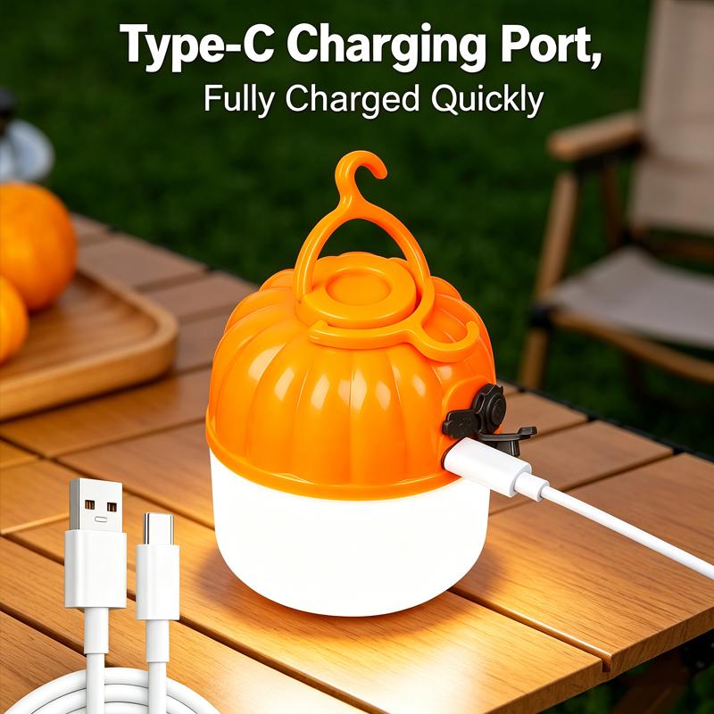 Mini Portable LED Pumpkin Bulb 6500K Rechargeable Eye-protecting Light Strip Hook Tent Light Outdoor Emergency Lighting Lamp