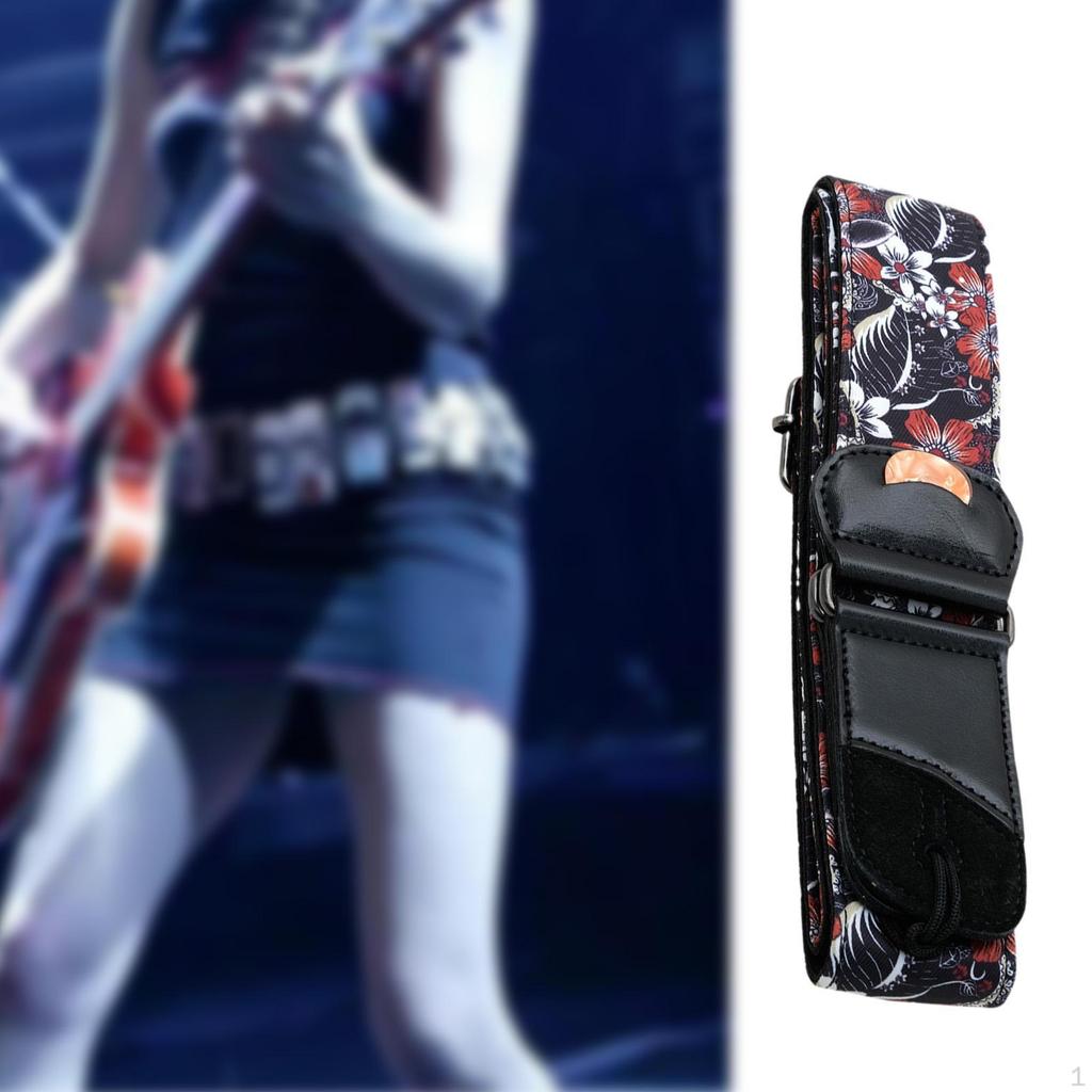 Acoustic Guitar Strap Adjustable Length with 2 Picks and Lanyard Breathable Shoulder