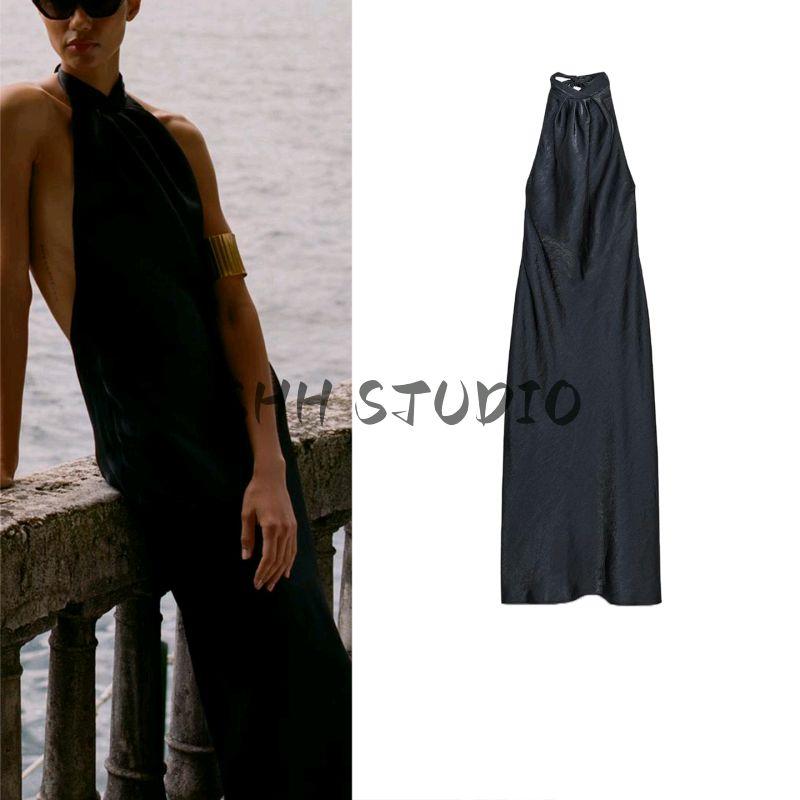 Summer New Product Women clothes French style Backless Design Bowknot Decoration Neck Collar Midi Dress 1165164