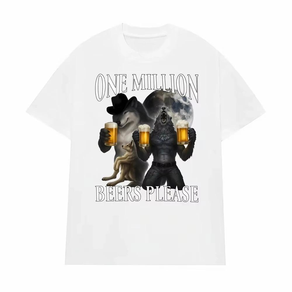 Gym One Milion Beers Wolf Meme TShirts Cringe Werewolf Meme Edgy Dark Humor T Shirt Fashion Casual Top Clothing 3XL