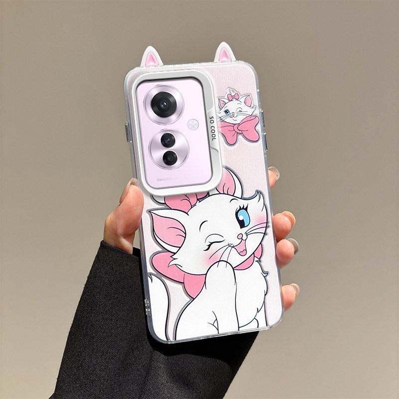 KEYSION Cute Ear Cartoon Case for OPPO Reno11 F 5G with Lanyard Soft Silicone+PC Shockproof Phone Back Cover for OPPO Reno 11F 5G