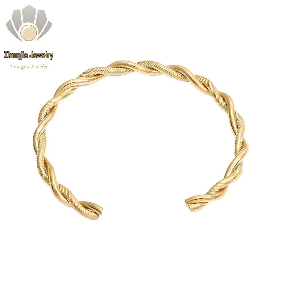 European & American Luxury Woven Titanium Steel Bangle with Gold Electroplating - Simple Fashion Open Design