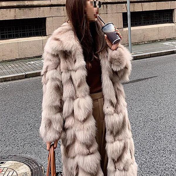 Women's Long Faux Fox Fur Coat - Versatile, Loose, Over-the-Knee, Warm Winter Style