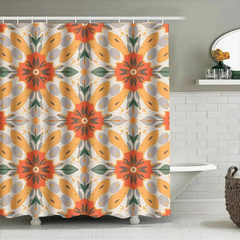 

Modern Retro Pattern Shower Curtain Decorative Fabric Bath Towel Waterproof Washable for Bathroom (Orange Floral) [390cm] W90xH180cm