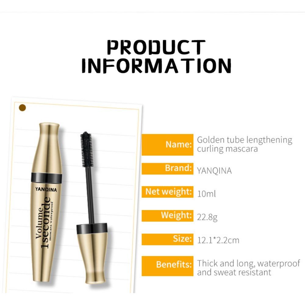 YANQINA Golden Tube Mascara Waterproof Fiber Long Without Smudge Three -effect One 3D Mascara Silicon Head