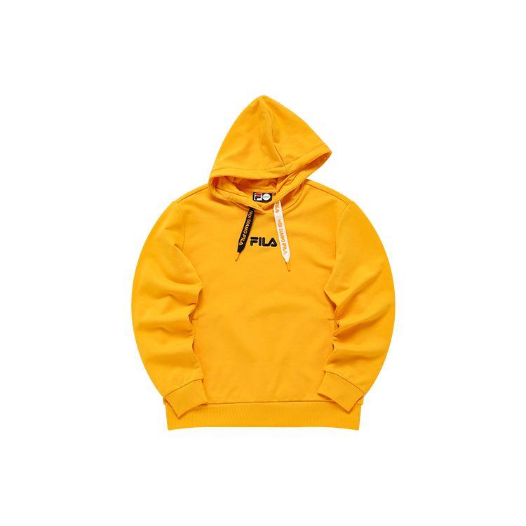 Fila Fusion Letter Print Loose Sports Color Block Drawstring Hooded Pullover Vintage American Sweatshirt Women Sweatshirt Gold Orange T11W141204F-YE