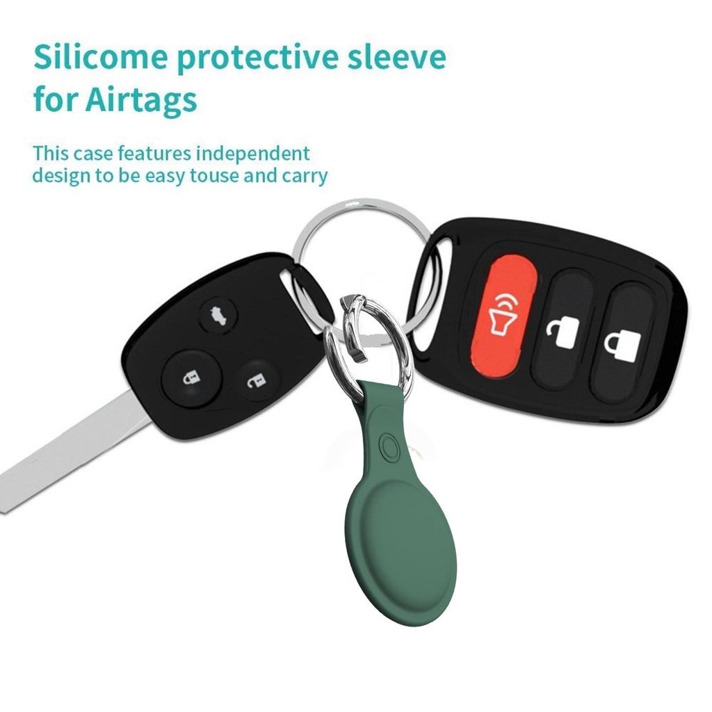 Silicone Case Sleeve Soft Cover for Apple for Airtag Shock Absorbing Shell with Anti-Lost Keychain Ring Scratch Resistant