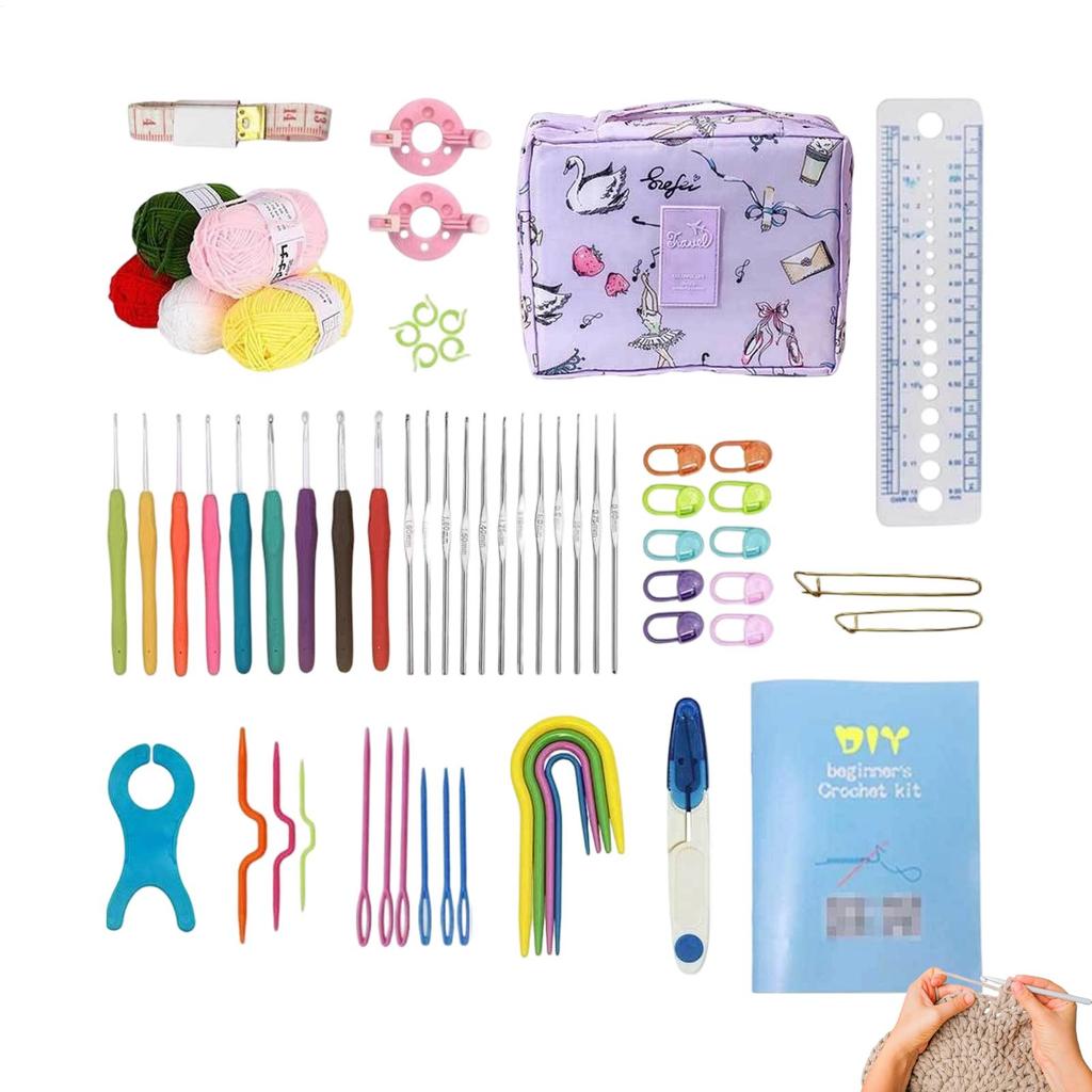 63-teiliges Häkel-Materialset für Anfänger mit Anleitung Tragbare Handstrick-Kunstwerkzeuge Häkel-DIY-Strickset