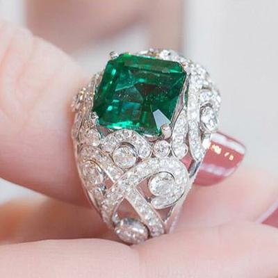 Eleganti Anelli da Donna per Festa di Anniversario di Matrimonio Pieno di Strass Iced Out Anelli con Zirconi Cubici Verdi Colore Argento Regalo per la Mamma Nuovi Gioielli
