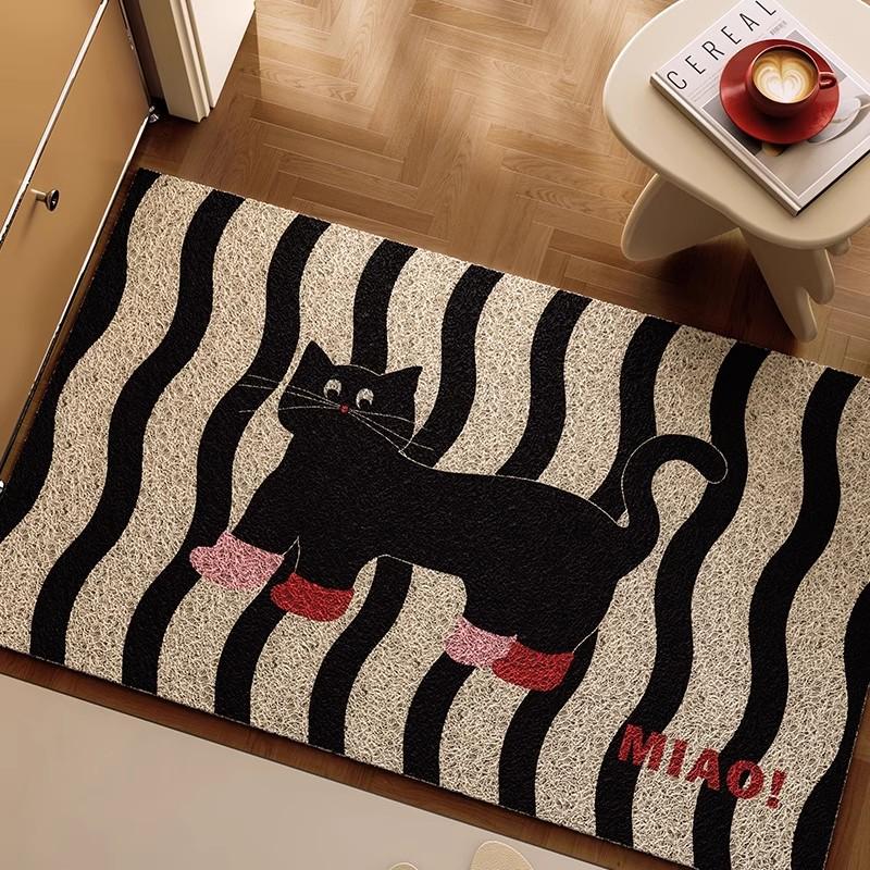 Printen PVC Zwarte Kat Welkom Deurmat Cartoon Knipbaar Huis Entree Mat Kleed Tapijt Anti Stof Vloermat Buiten Huisdecoratie 40x60cm