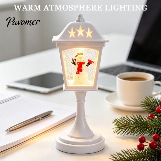 Desktop Healing Decoration Christmas Snow Sphere Lamp, Retro Street Lamp Design, Santa Home Interior Accents Snowman Tree Night Light for Bedroom,
