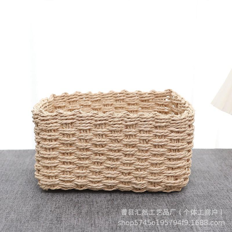 Cesto Portaoggetti in Paglia Intrecciato a Mano Casa Soggiorno Giocattoli Cosmetici Organizer per Disordine Design Moderno Minimalista