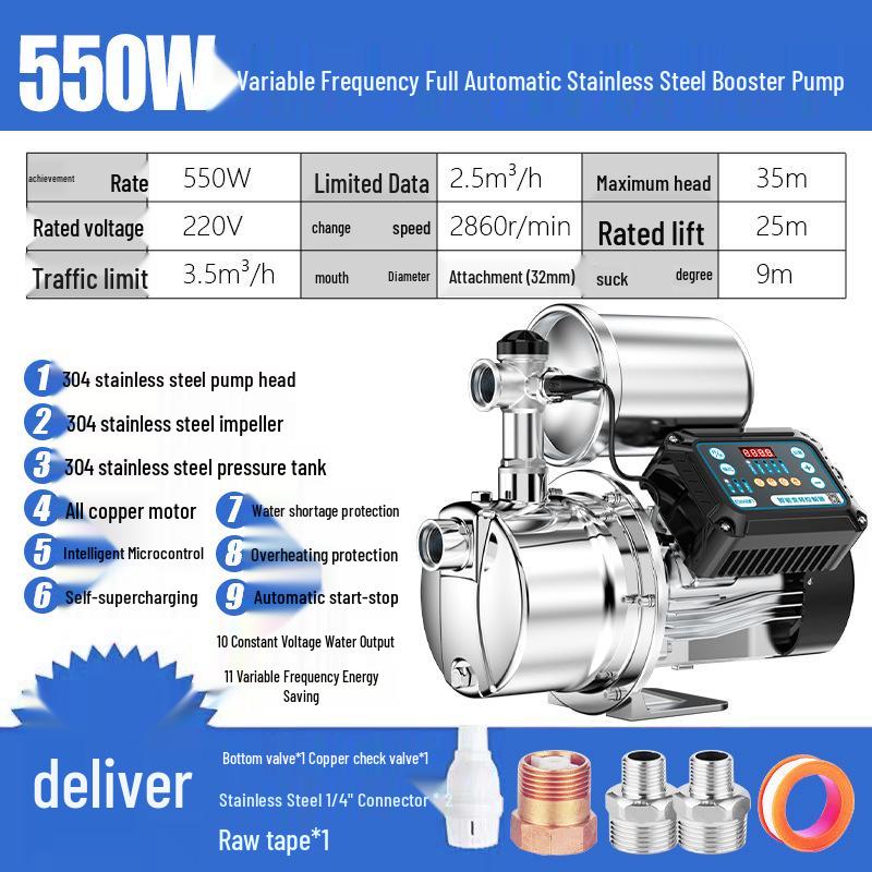 220V Stainless Steel Automatic Self-Priming Jet Pump for Home Well & Tap Water Pressure Boosting