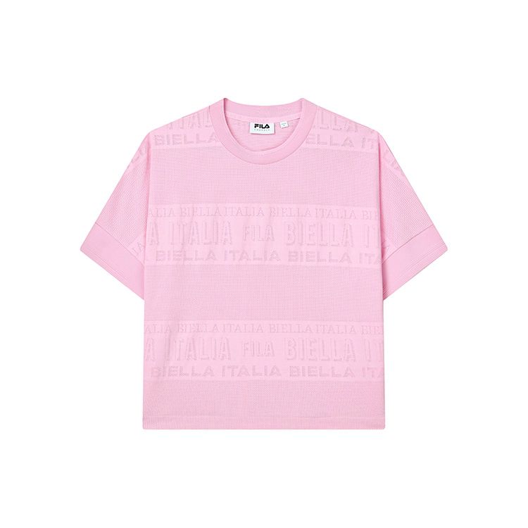 FILA Solid Color Letter Print Loose Casual Short Sleeve T-Shirt Women Tops Pink F11W224101FPK