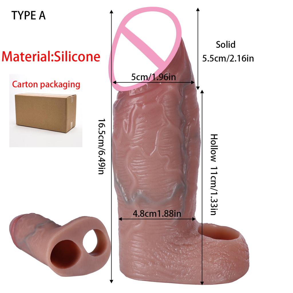 Penis Ring Male Realistic Penis Sleeve Extender Cock Sleeve Dick Enlargement Delay Ejaculation Cock Ring Reusable Condom Sex Toy