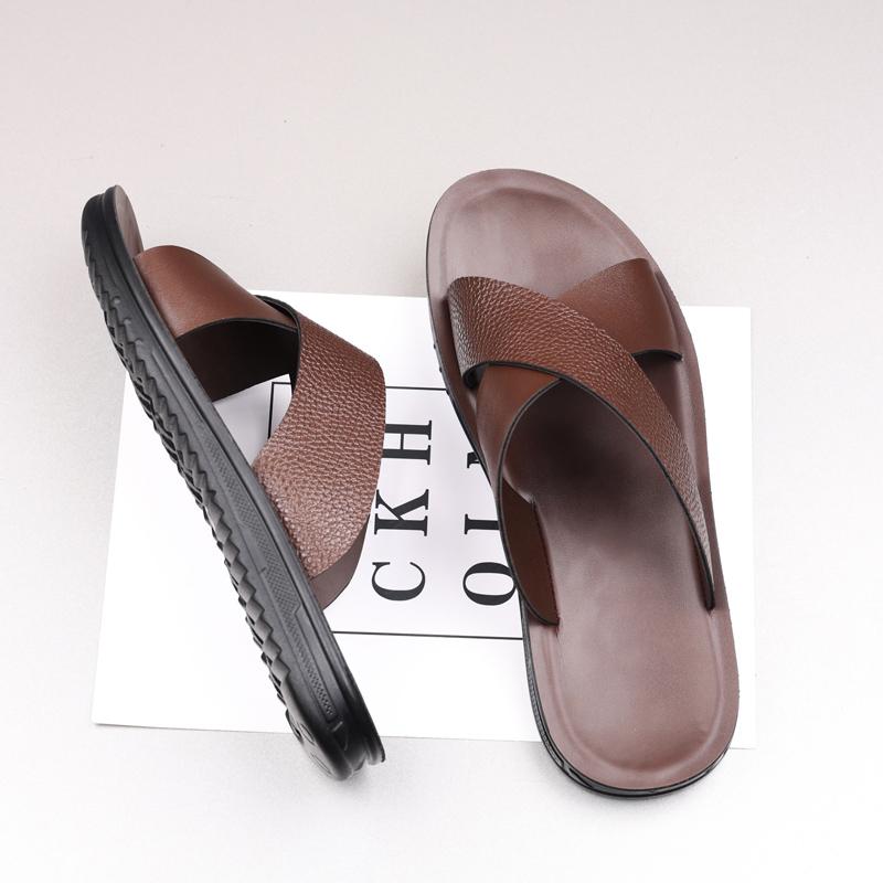 Fashion New Arrival Male Casual Slippers Fashion Men's Leather Sandals Summer Slides Beach Shoes Quick Dry Wading Aqua Shoes Half Drag