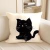 Cute Black Cat Cartoon Throw Pillow Cover - Minimalist Animal Home Decor