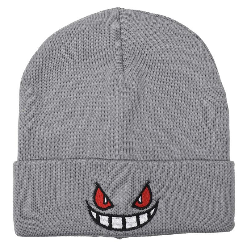 Anime Cartoon Embroidered Knitted 100% Acrylic Street Style Beanie Hat Autumn Winter Beach Warm Travel Gengar Adults Unisex
