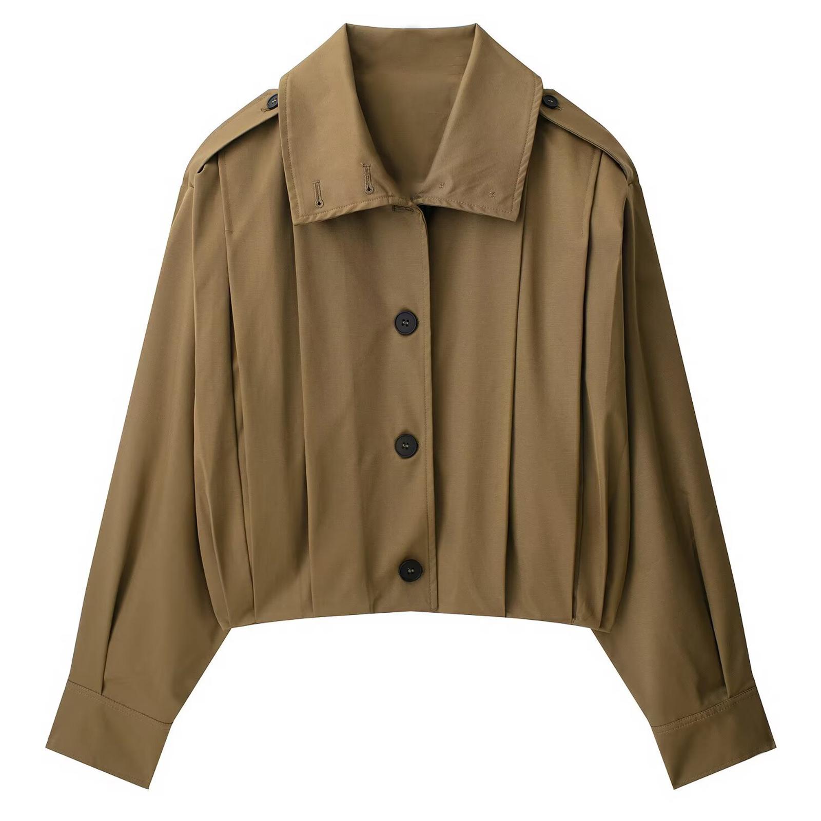 

Женская модная куртка с короткими рукавами на пуговицах XS хаки