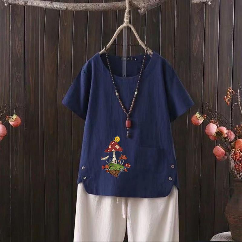 Women's Retro Linen Shirt, Summer Graphic Tee, Artistic Print, S-4XL