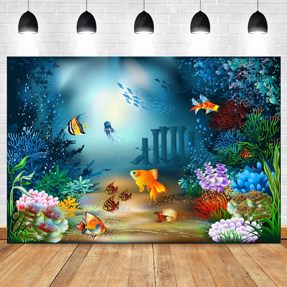 Underwater World Seabed Photography Backdrop Decor Ocean Undersea Fish Coral Baby Birthday Background Photo Studio Props Custom