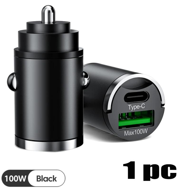 Auto 100W Mini Car Charger Lighter Fast Charging for IPhone QC3.0 Mini PD USB Type C Car Phone Charger for Xiaomi Samsung Huawei